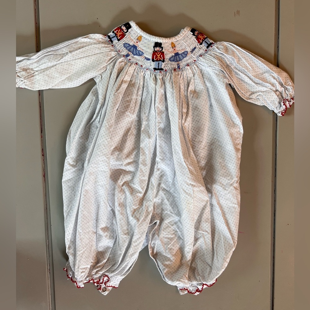 Shrimp & Grits Nutcracker smocked romper- 9 months